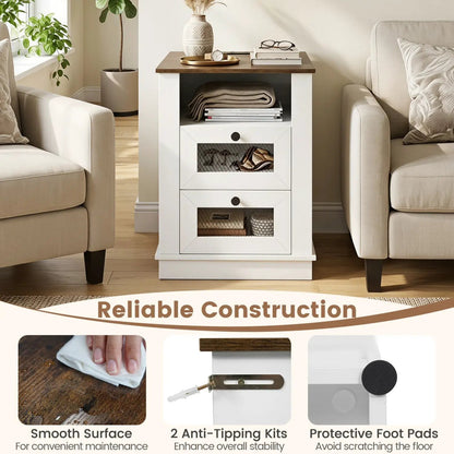 Nightstand With Charging Station and 2 Drawers