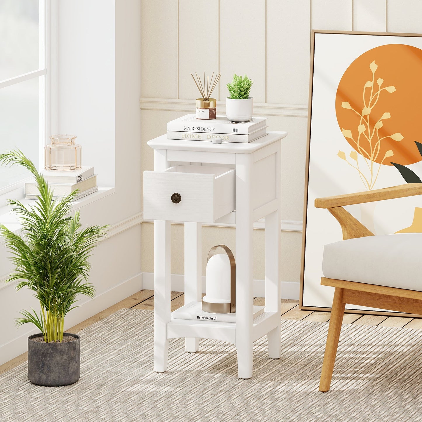 3-Tier Nightstand with Drawer and Open Storage Shelf