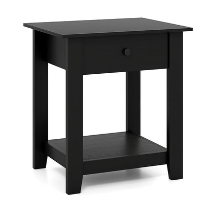 Nightstand with Drawer 3-Tier Modern Bedside Table with Open Shelf and Storage
