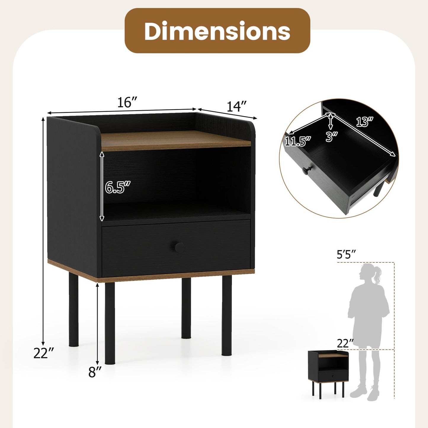 Nightstands set of 2 black DirectDeals nightstands with drawer and open storage shelf on Tampa Home & Garden Store