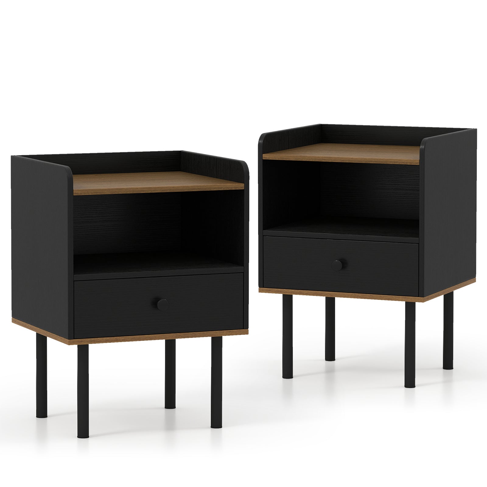 Nightstands set of 2 black with drawer and open shelf, wood interior, DirectDeals on Tampa Home & Garden Store