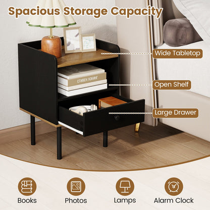 Nightstand with Drawer 3-Tier Sofa Side Table, black, DirectDeals, open shelf, set of 2 on Tampa Home & Garden Store