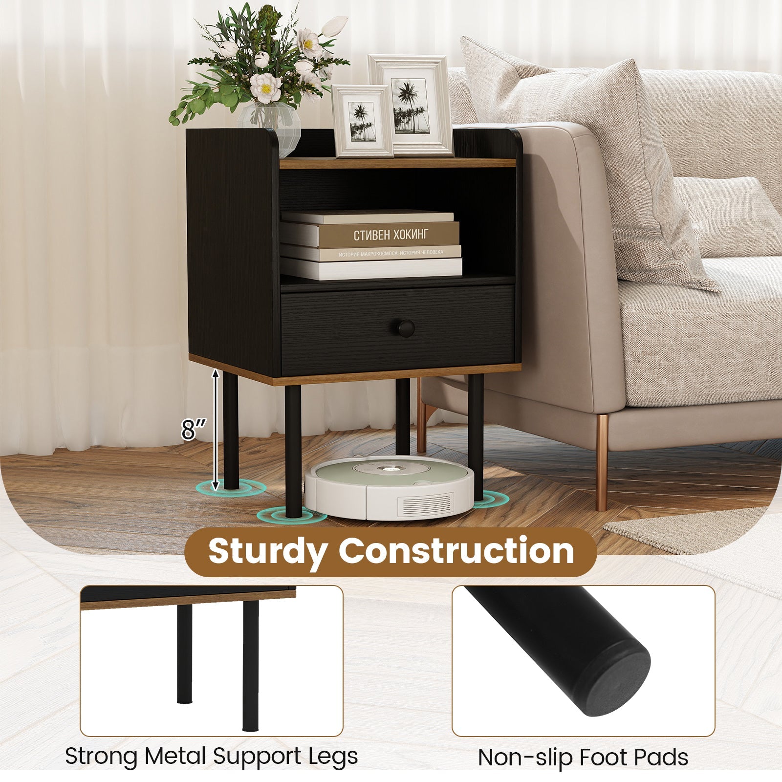 DirectDeals Nightstands set of 2 black 3-tier tables with drawer and open shelf on Tampa Home & Garden Store