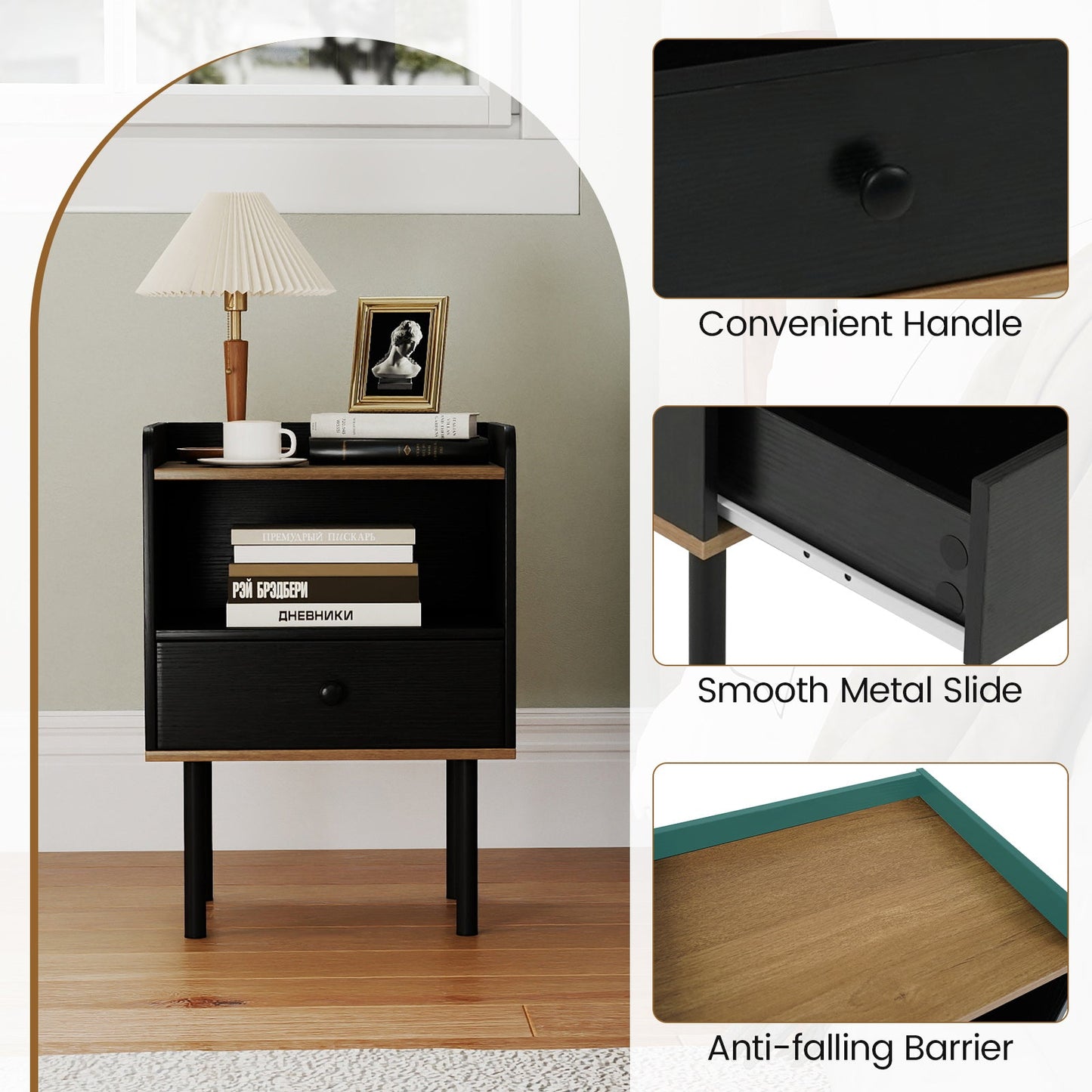 DirectDeals black 3-Tier nightstand with drawer and open storage shelf, set of 2 on Tampa Home & Garden Store