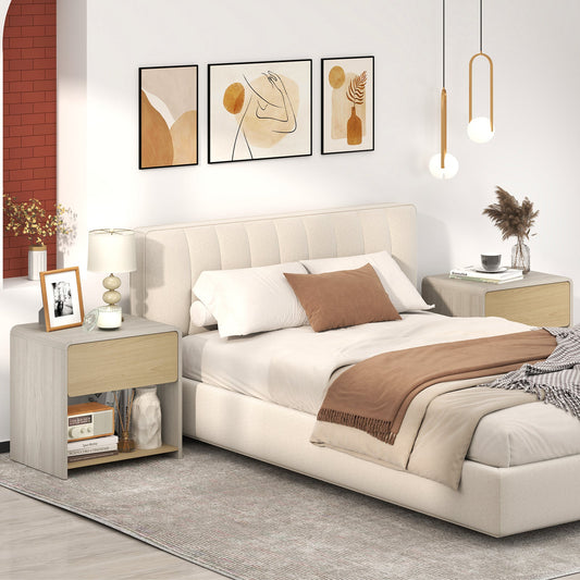 2-Tier Modern Style Nightstand with Drawer and Open Shelf-Oak - Tampa Home & Garden Store