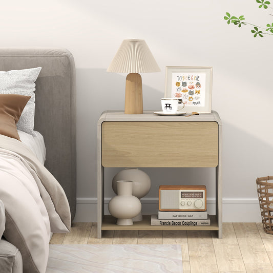 2-Tier Modern Style Nightstand with Drawer and Open Shelf-Oak - Tampa Home & Garden Store