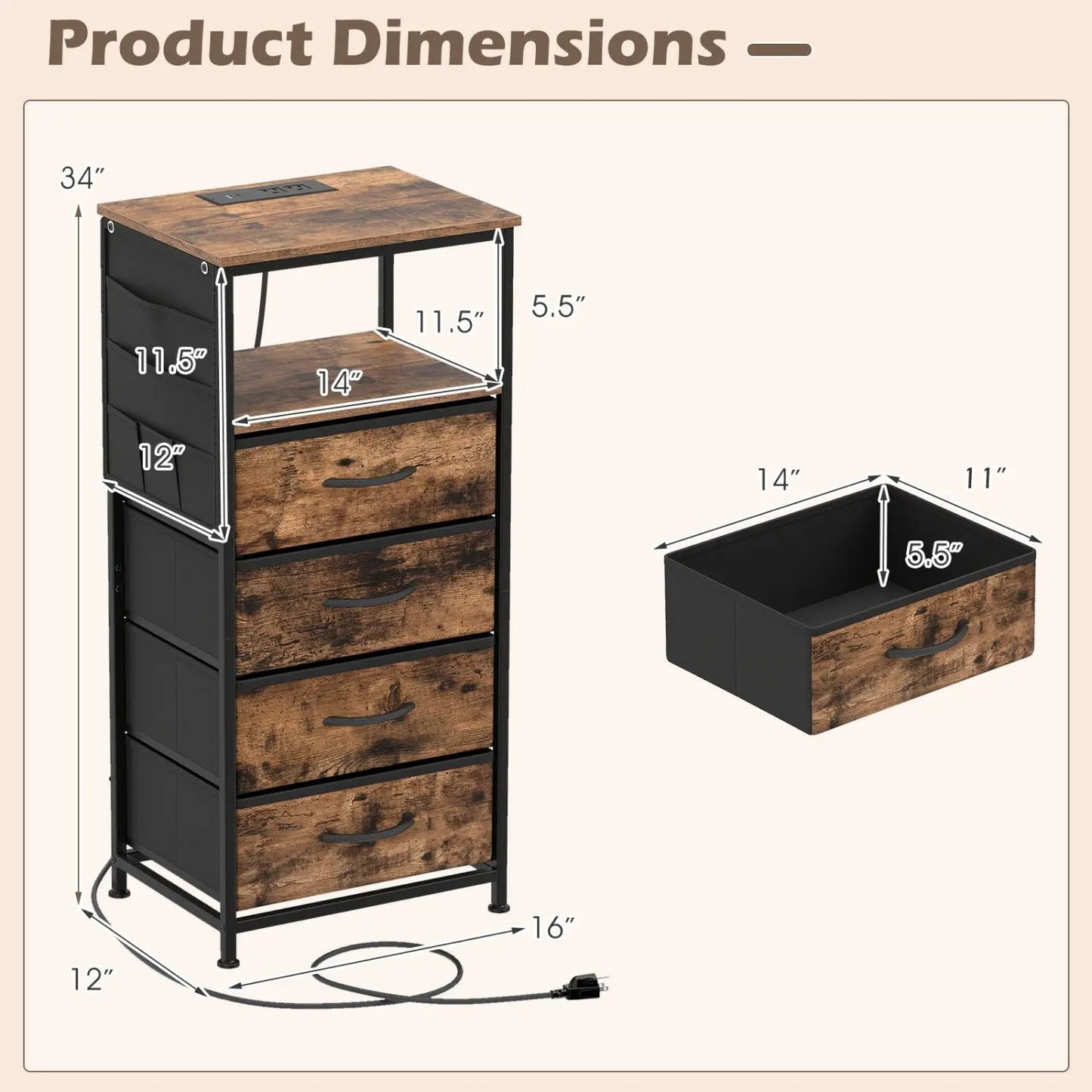 Nightstand Integrated Charging Station 34