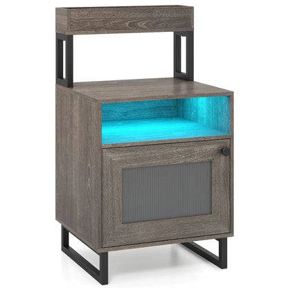 Nightstand with LED Lights and Storage Cabinet