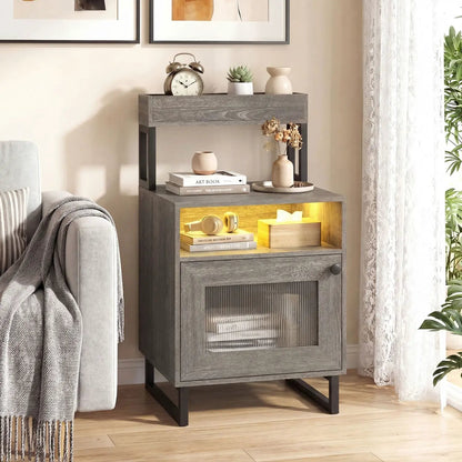 Nightstand with LED Lights and Storage Cabinet