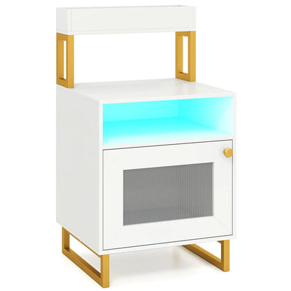 Nightstand with LED Lights and Storage Cabinet