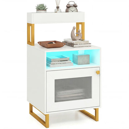 Nightstand with LED Lights and Storage Cabinet