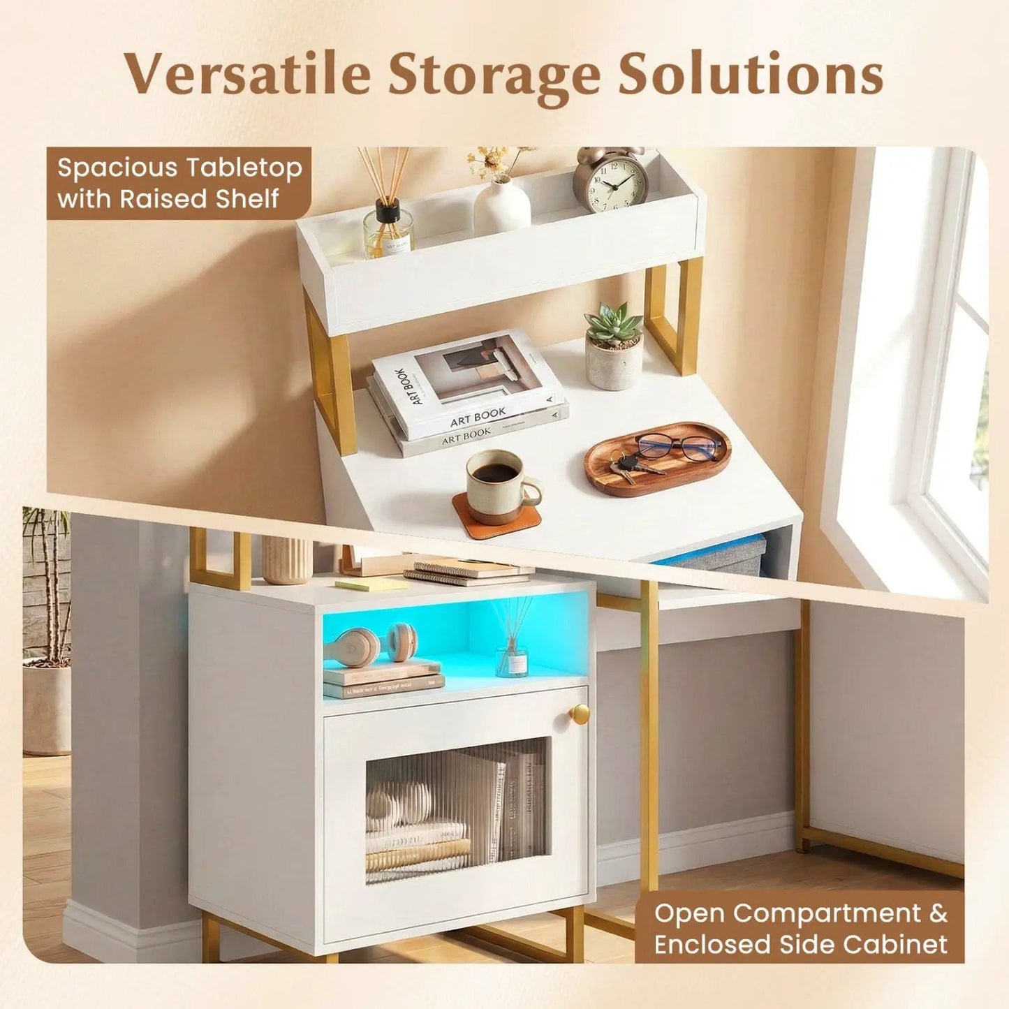 Nightstand with LED Lights and Storage Cabinet