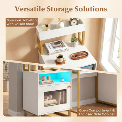 Nightstand with LED Lights and Storage Cabinet