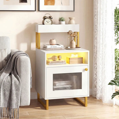 Nightstand with LED Lights and Storage Cabinet