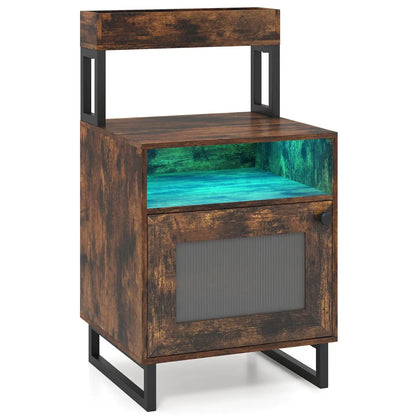 Nightstand with LED Lights and Storage Cabinet