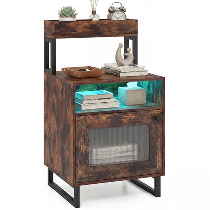 Nightstand with LED Lights and Storage Cabinet