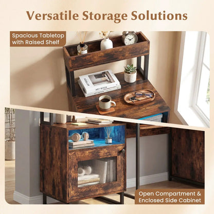 Nightstand with LED Lights and Storage Cabinet