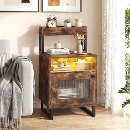 Nightstand with LED Lights and Storage Cabinet