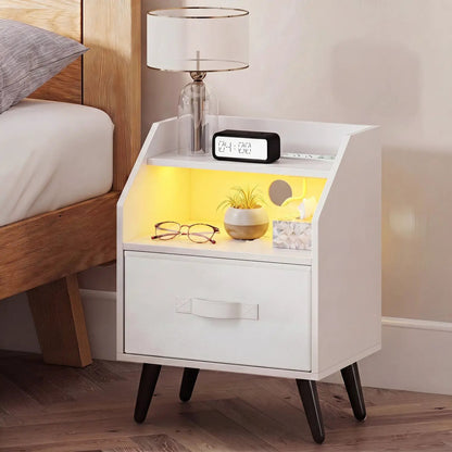 Nightstand With Power Outlets and LED Lighting