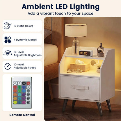 Nightstand With Power Outlets and LED Lighting