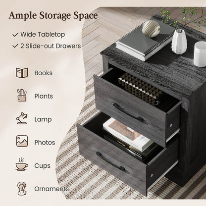 Mesita de noche compacta de madera con cajones de almacenamiento - Gris oscuro