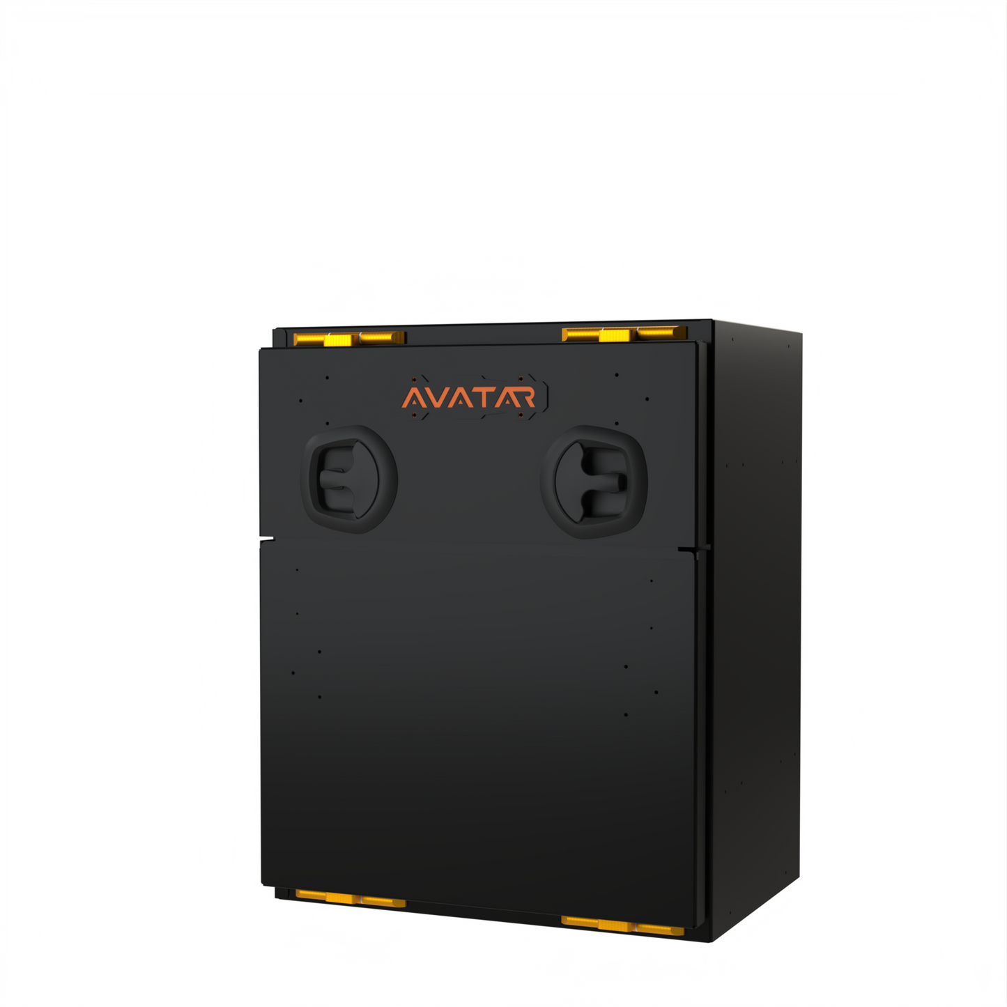 Avatar Niko Van Storage Box in black with orange Avatar logo and yellow latches on Tampa Home & Garden Store