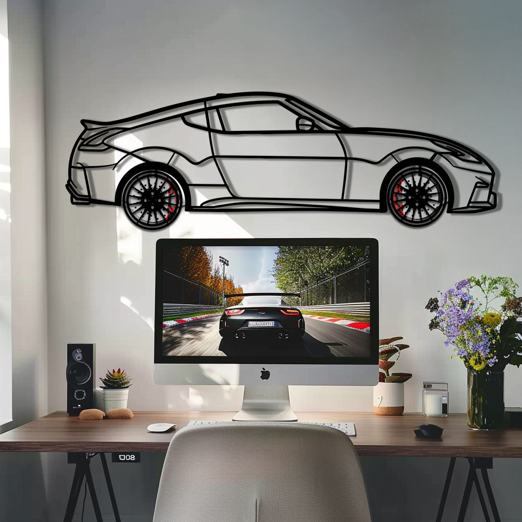 Nissan 350Z Metal Car Wall Art with Rotating Wheels - JDM Fairlady Z33 Silhouette - Interactive Automotive Wall Decor - KAFMEKA153 - Tampa Home & Garden Store