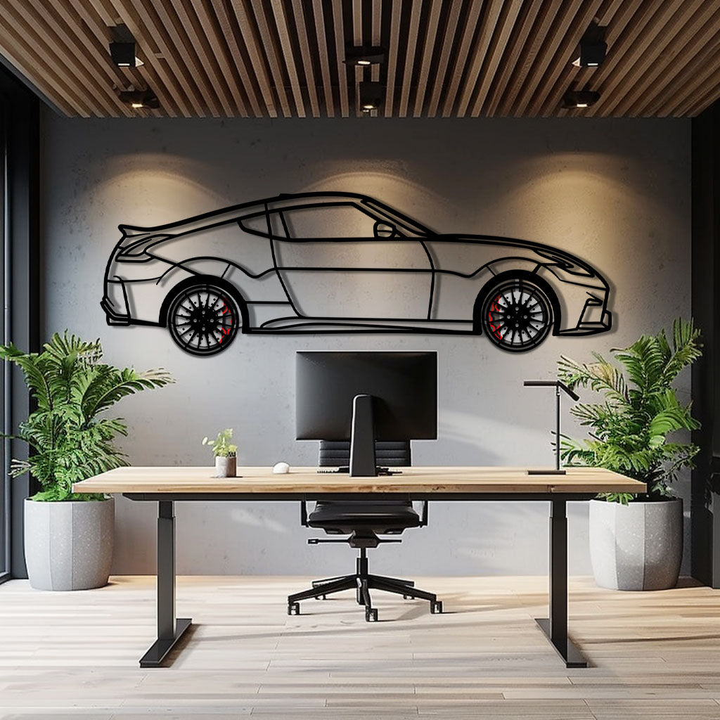 Nissan 350Z Metal Car Wall Art with Rotating Wheels - JDM Fairlady Z33 Silhouette - Interactive Automotive Wall Decor - KAFMEKA153 - Tampa Home & Garden Store