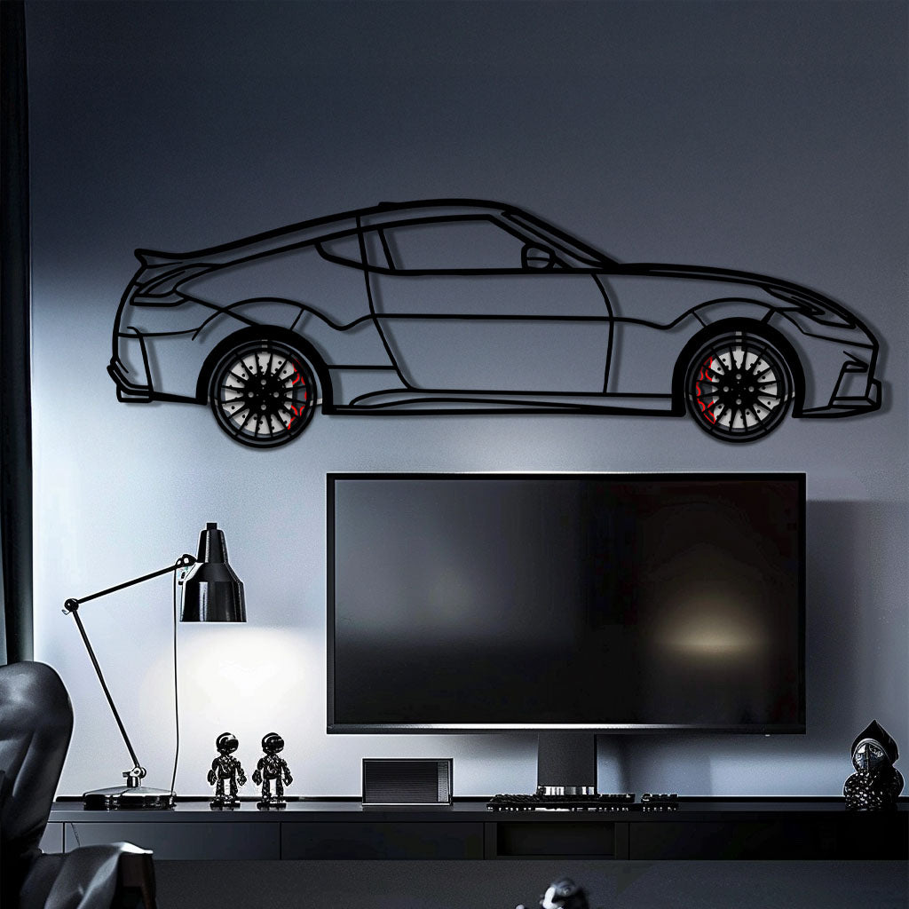 Nissan 350Z Metal Car Wall Art with Rotating Wheels - JDM Fairlady Z33 Silhouette - Interactive Automotive Wall Decor - KAFMEKA153 - Tampa Home & Garden Store