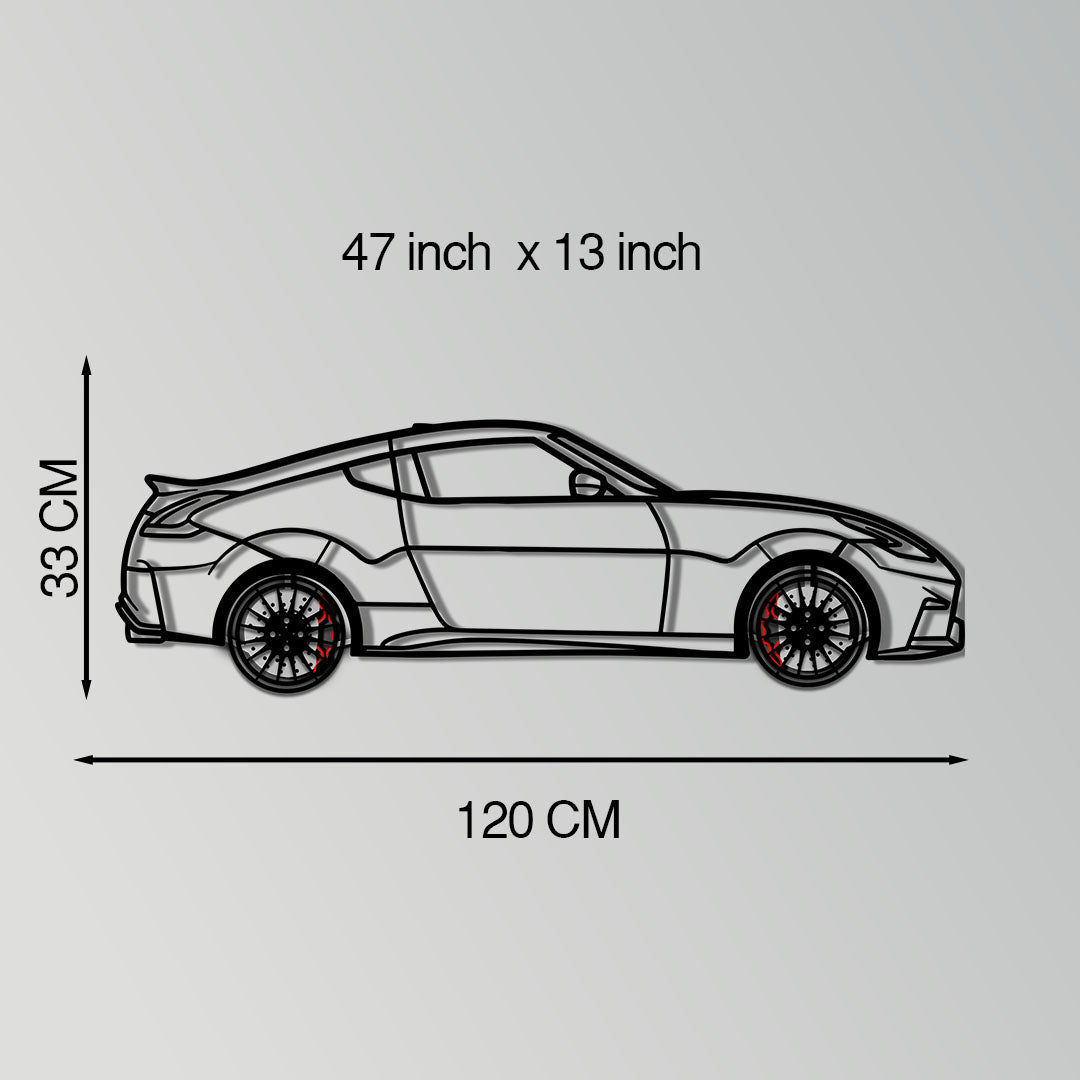 Nissan 350Z Metal Car Wall Art with Rotating Wheels - JDM Fairlady Z33 Silhouette - Interactive Automotive Wall Decor - KAFMEKA153 - Tampa Home & Garden Store
