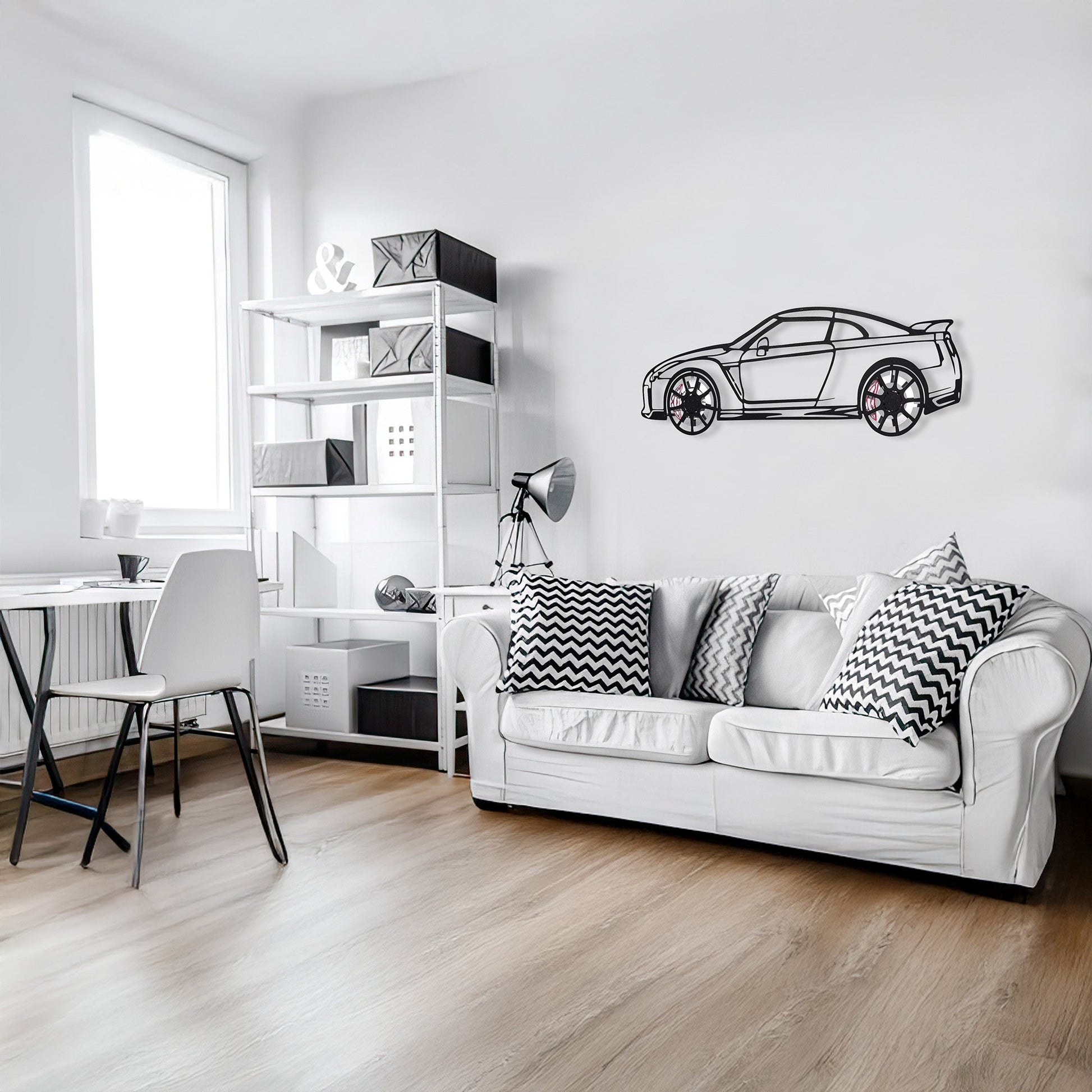Nissan GT-R R35 Wall Art – JDM Steel Silhouette with Spinning Wheels-KAFMEKA036 - Tampa Home & Garden Store