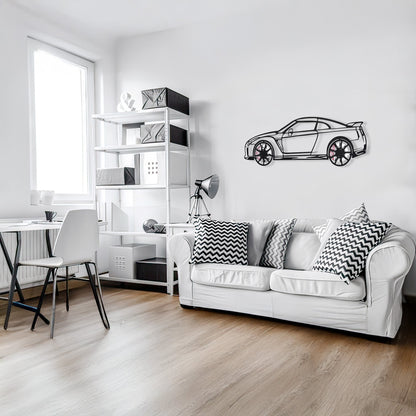 Nissan GT-R R35 Wall Art – JDM Steel Silhouette with Spinning Wheels-KAFMEKA036 - Tampa Home & Garden Store