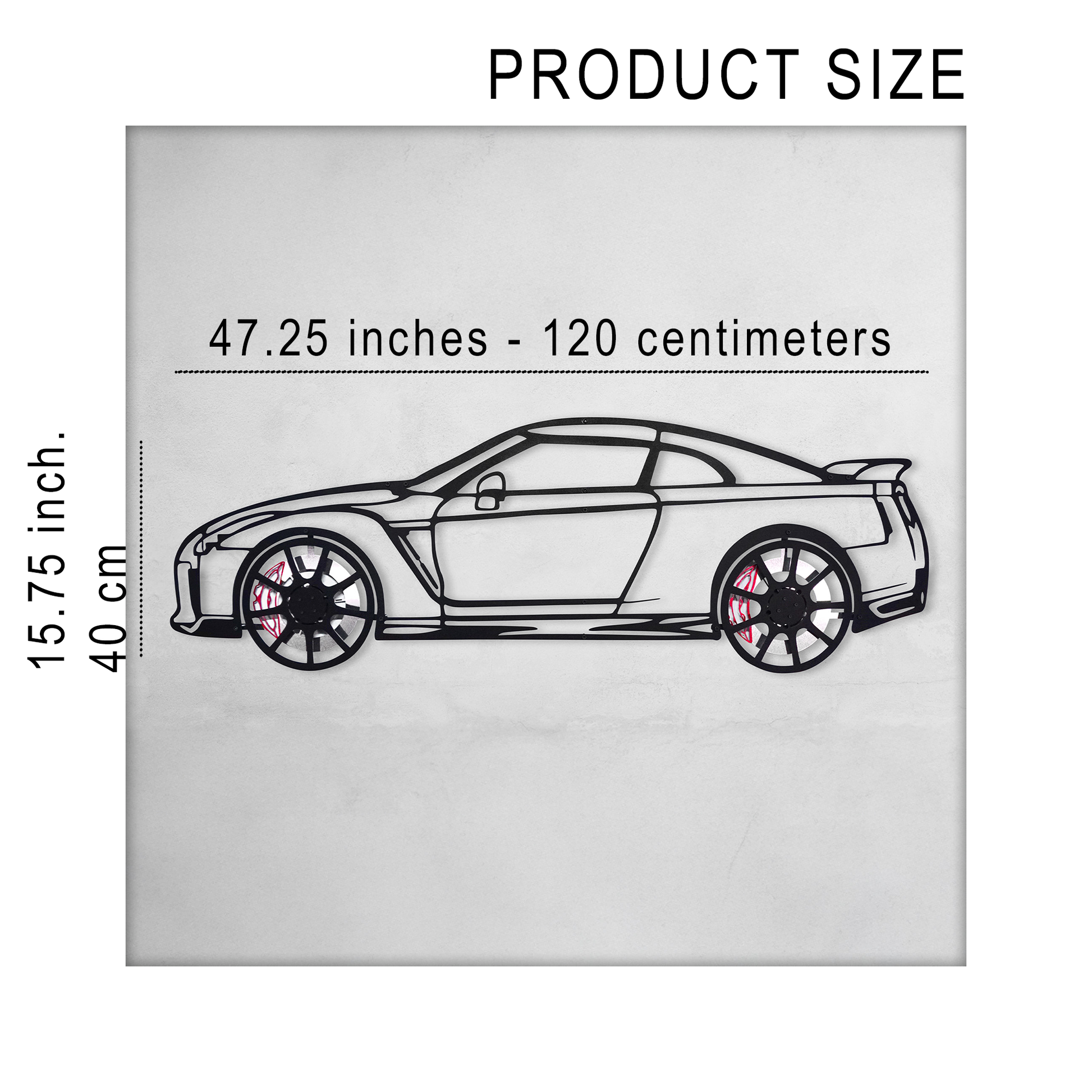 Nissan GT-R R35 Wall Art – JDM Steel Silhouette with Spinning Wheels-KAFMEKA036 - Tampa Home & Garden Store
