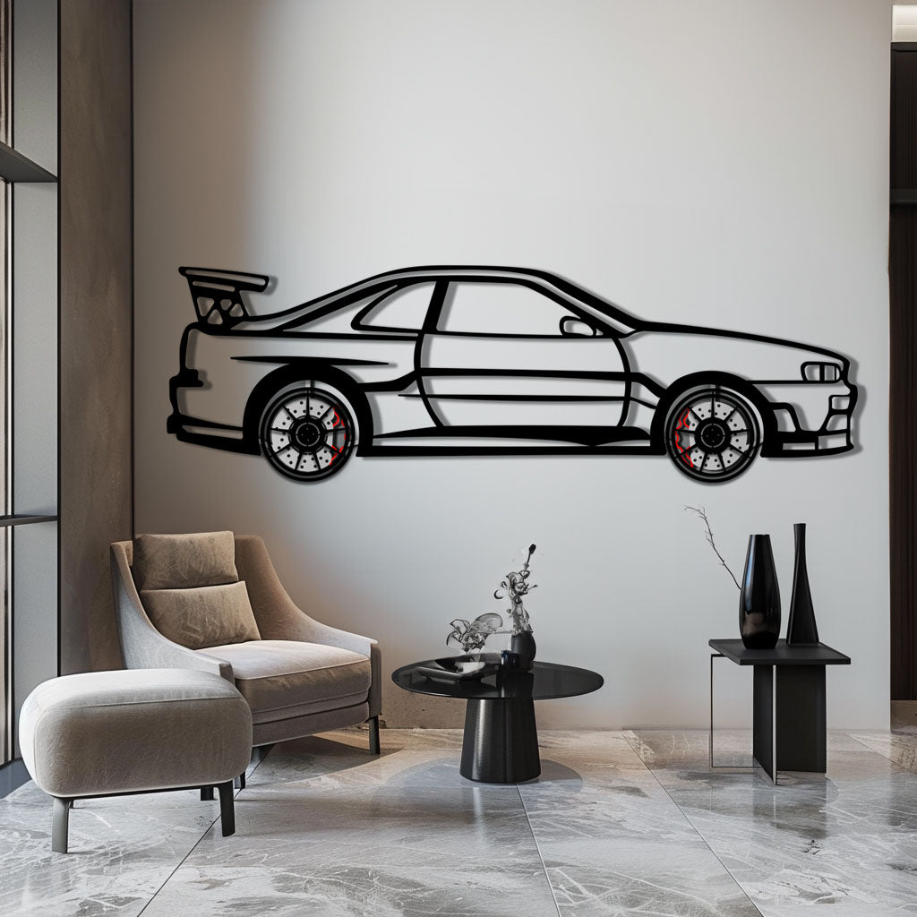 Nissan Skyline GT-R R34 Metal Car Wall Art with Rotating Wheels - "Godzilla" JDM Legend Silhouette - Interactive Automotive Wall Decor - KAFMEKA152 - Tampa Home & Garden Store