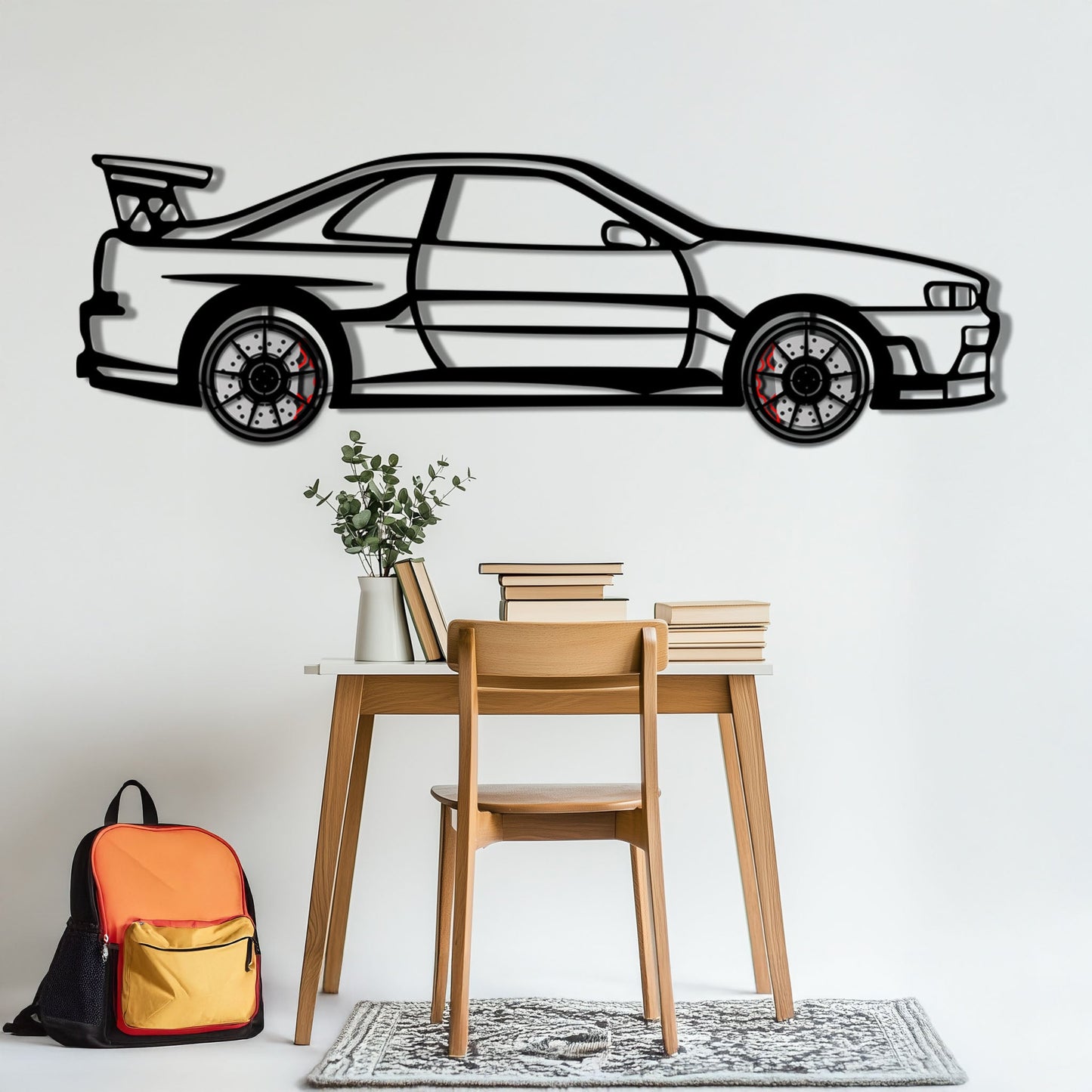 Nissan Skyline GT-R R34 Metal Car Wall Art with Rotating Wheels - "Godzilla" JDM Legend Silhouette - Interactive Automotive Wall Decor - KAFMEKA152 - Tampa Home & Garden Store