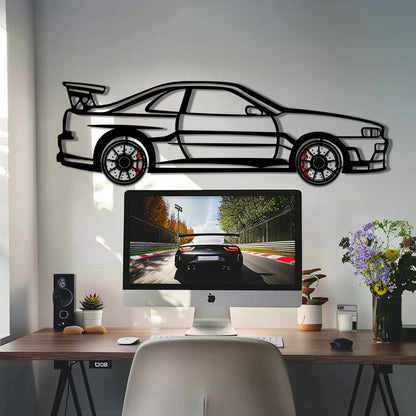 Nissan Skyline GT-R R34 Metal Car Wall Art with Rotating Wheels - "Godzilla" JDM Legend Silhouette - Interactive Automotive Wall Decor - KAFMEKA152 - Tampa Home & Garden Store