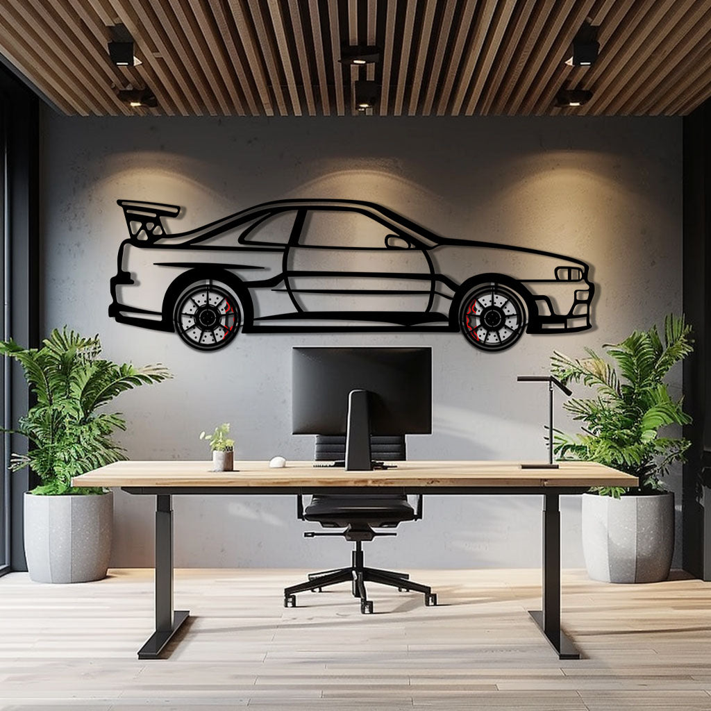 Nissan Skyline GT-R R34 Metal Car Wall Art with Rotating Wheels - "Godzilla" JDM Legend Silhouette - Interactive Automotive Wall Decor - KAFMEKA152 - Tampa Home & Garden Store
