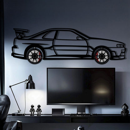 Nissan Skyline GT-R R34 Metal Car Wall Art with Rotating Wheels - "Godzilla" JDM Legend Silhouette - Interactive Automotive Wall Decor - KAFMEKA152 - Tampa Home & Garden Store