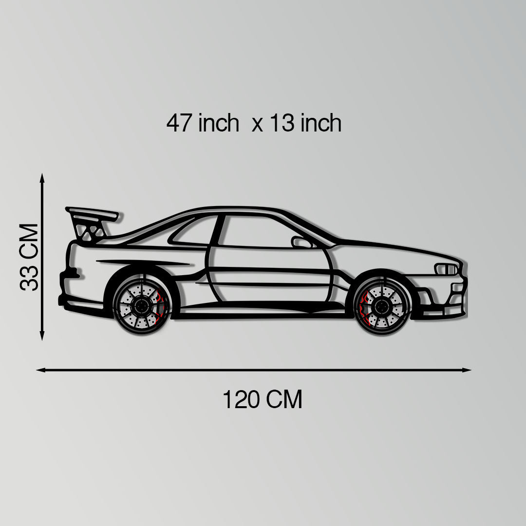 Nissan Skyline GT-R R34 Metal Car Wall Art with Rotating Wheels - "Godzilla" JDM Legend Silhouette - Interactive Automotive Wall Decor - KAFMEKA152 - Tampa Home & Garden Store