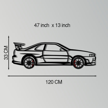 Nissan Skyline GT-R R34 Metal Car Wall Art with Rotating Wheels - "Godzilla" JDM Legend Silhouette - Interactive Automotive Wall Decor - KAFMEKA152 - Tampa Home & Garden Store
