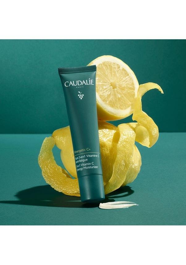 Face cream Caudalie Vinergetic C+ 3-in-1 Vitamin C Moisturizer, teal tube with lemon backdrop on Tampa Home & Garden Store