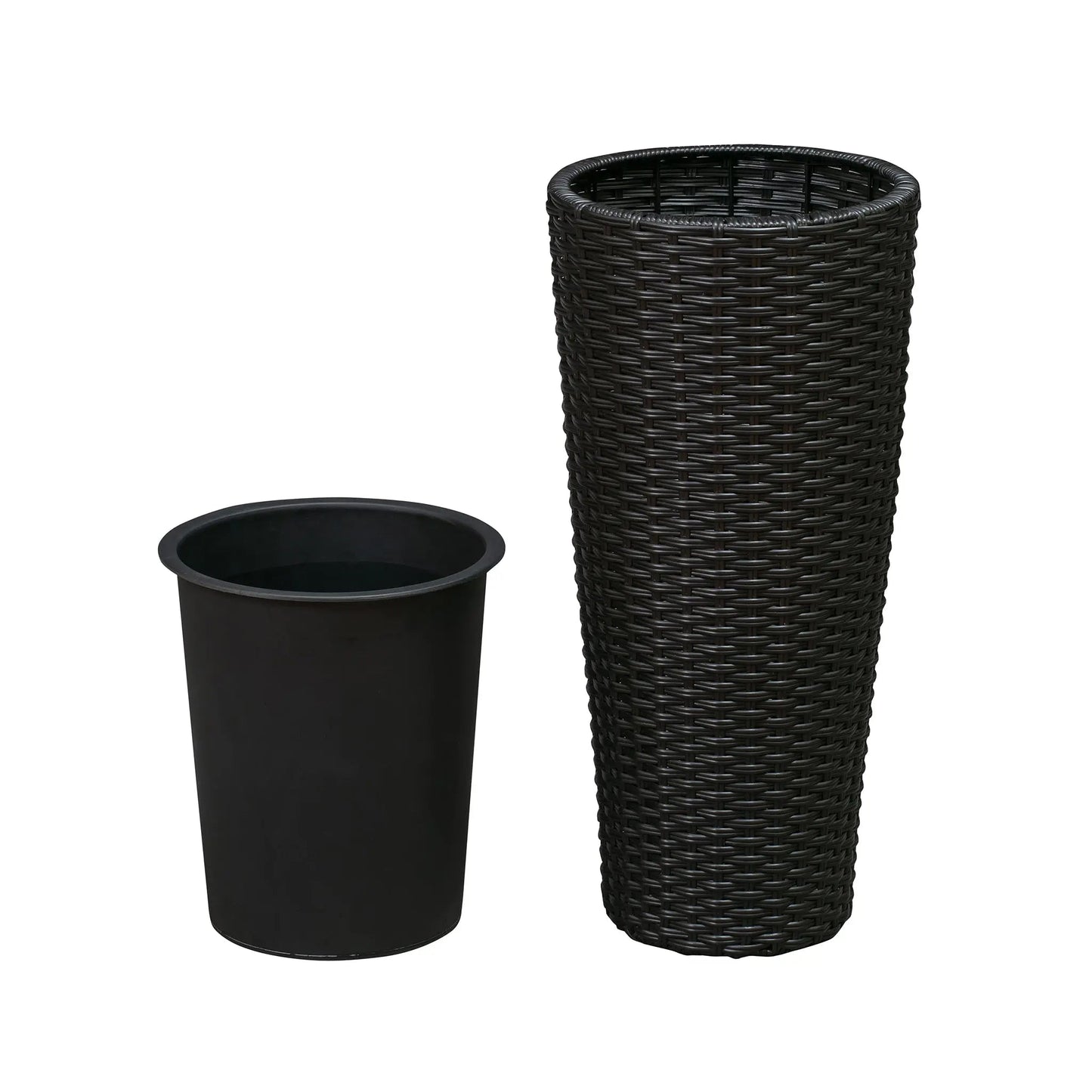 Noah Round Wicker Planter 2-piece Set in Black, two outdoor planters with woven texture on Tampa Home & Garden Store