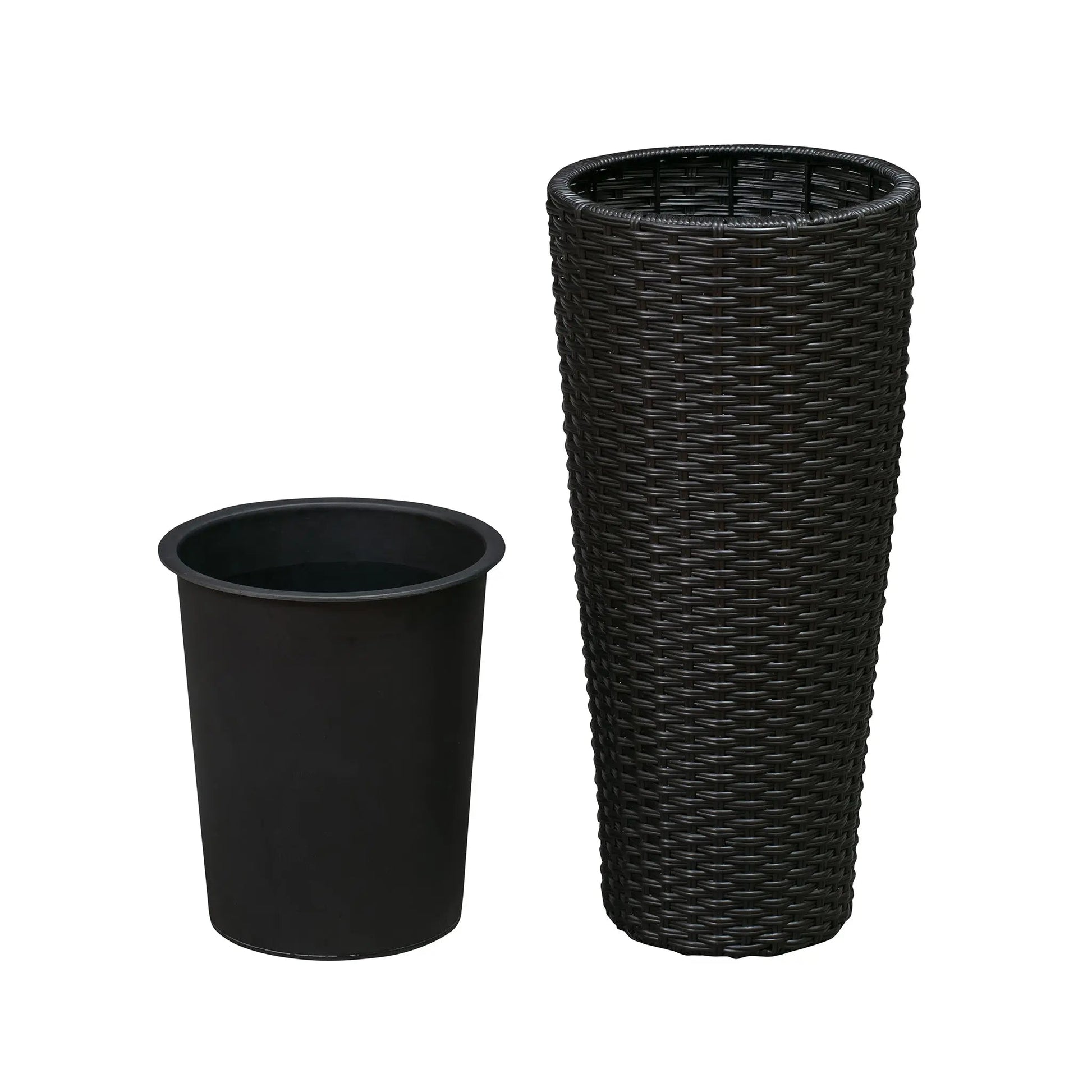 Noah Round Wicker Planter 2-piece Set in Black, two outdoor planters with woven texture on Tampa Home & Garden Store