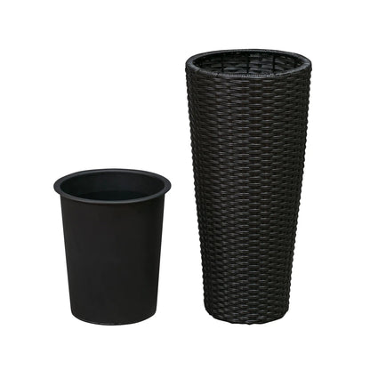 Noah Round Wicker Planter 2-piece Set in Black, two outdoor planters with woven texture on Tampa Home & Garden Store