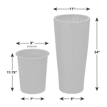Noah Round Wicker Planter 2-Piece Set Black outdoor planters on Tampa Home & Garden Store