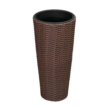 Noah Round Wicker Planter 2-piece set Mocha brown wicker with black inner rim for outdoors on Tampa Home & Garden Store