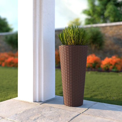 Noah Round Wicker Planter 2-piece Set in Mocha brown wicker outdoor planters Fire Sense/Balkene Home on Tampa Home & Garden Store