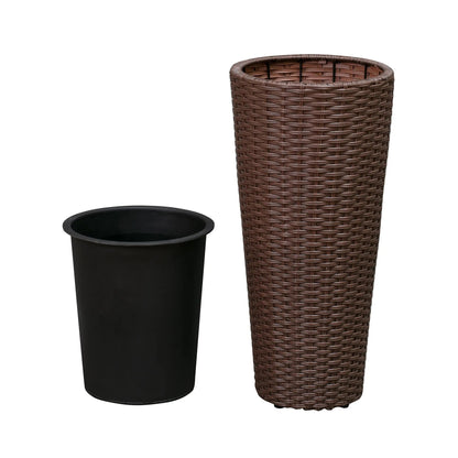 Noah Round Wicker Planter 2-piece mocha set; two mocha wicker planters with black inner pot on Tampa Home & Garden Store
