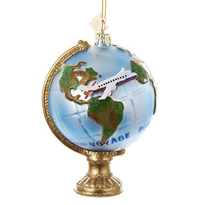 Noble Gems Globe With Airplane Glass Ornament - Tampa Home & Garden Store
