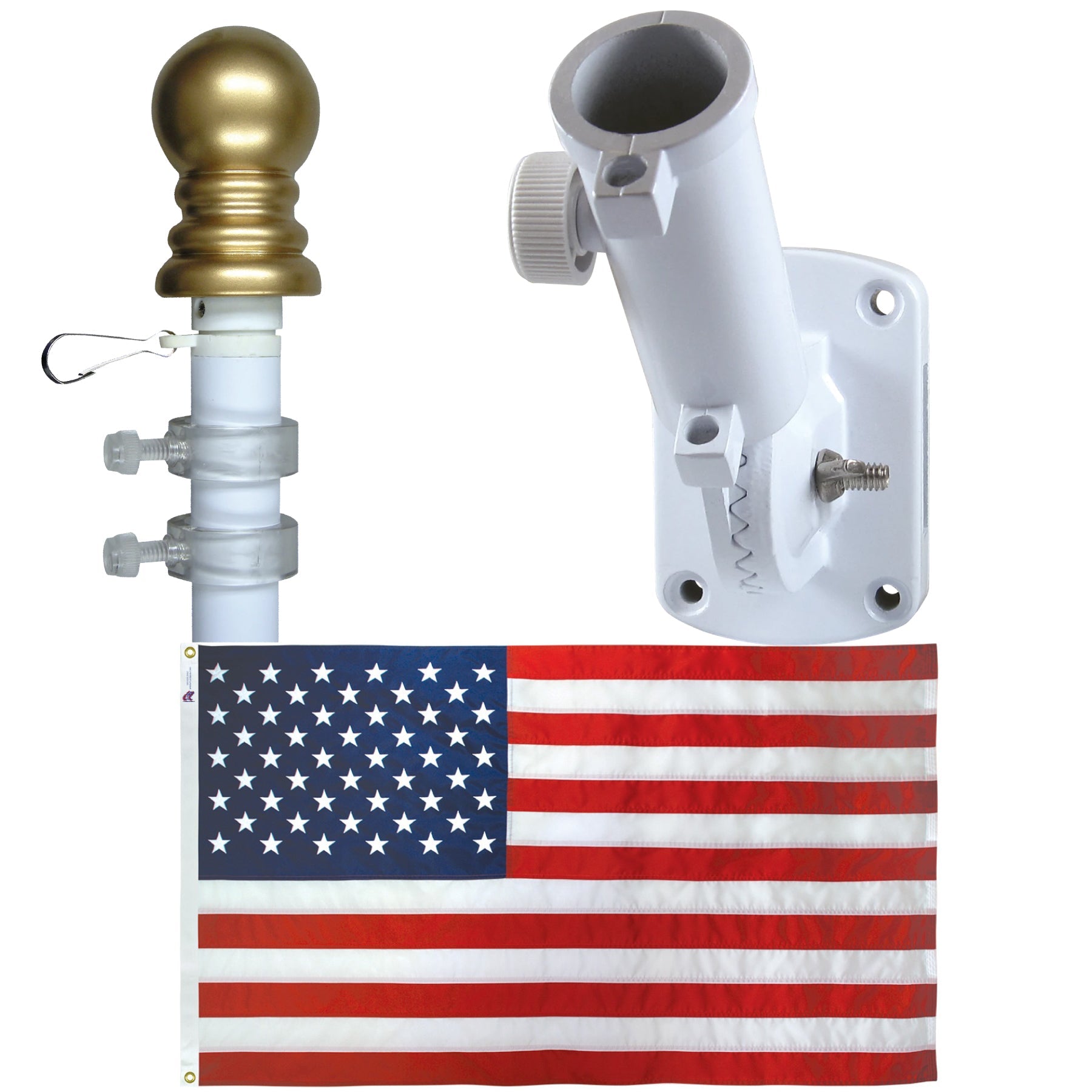Non Tangle Flagpole Kit w/ Flag, Adjustable Bracket & Aluminum Pole - Tampa Home & Garden Store